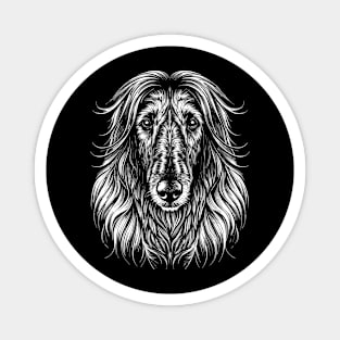 Afghan Hound Dog Portrait White on Black Magnet